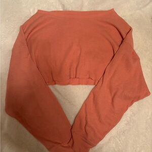 Aritzia TNA Waffle Coral Long Sleeve Crop Top
